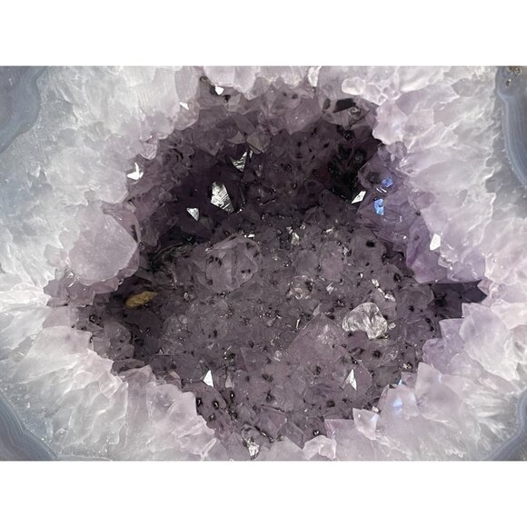 Agate Amethyst Geode Mineral Rock Half 5.5”X5” - Picture 2 of 5